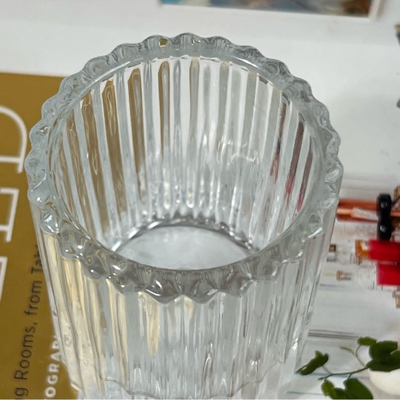 Ribbed Glass Candle Holder Set of 4 Clear Heavy Chic Holiday Home Decor - Picture 7 of 14